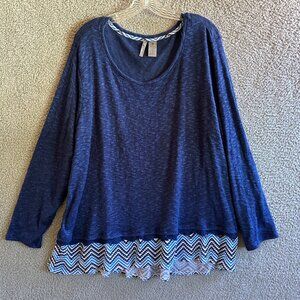 New Directions Weekend Woman 3X Navy Blue Chevron Hem Tunic Top Casual‎ Layering